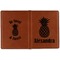 Pineapples Cognac Leather Passport Holder Outside Double Sided - Apvl