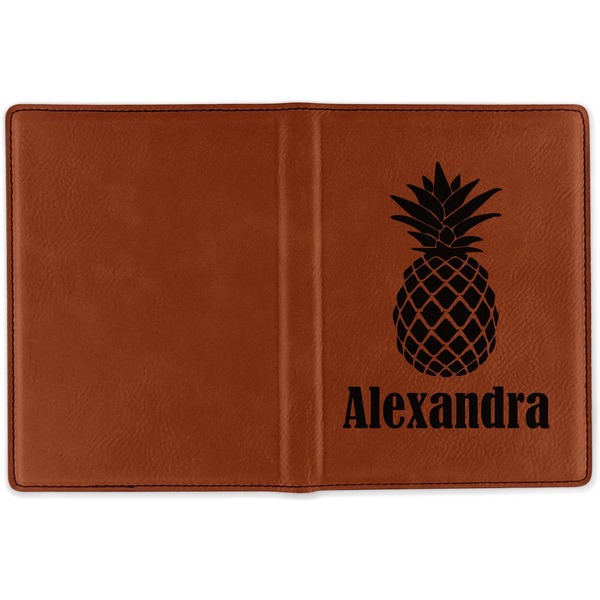 Pineapples Cognac Leather Passport Holder Outside Single Sided - Apvl