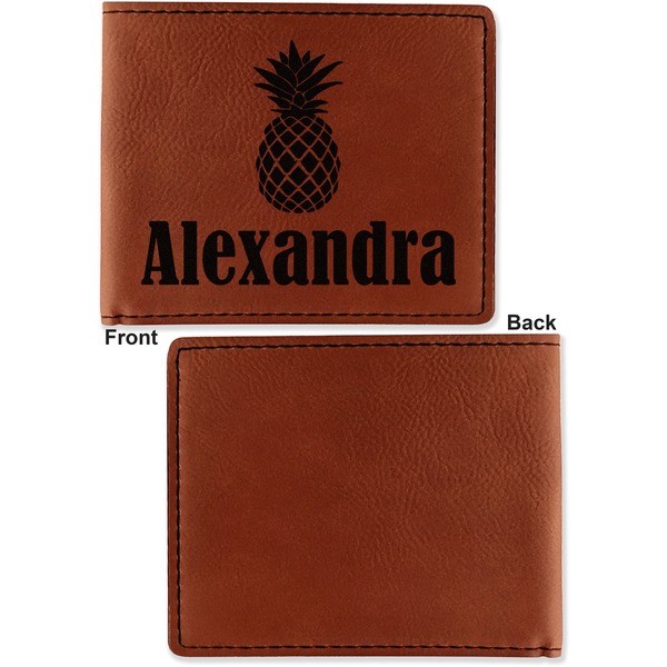 Pineapples Cognac Leatherette Bifold Wallets - Front and Back Single Sided - Apvl