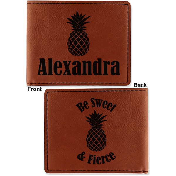 Pineapples Cognac Leatherette Bifold Wallets - Front and Back