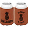 Pineapples Cognac Leatherette Can Sleeve - Double Sided Front and Back