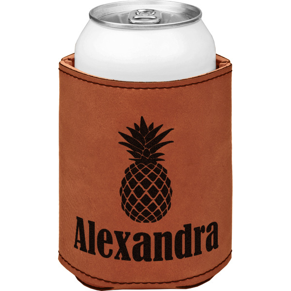 Pineapples Cognac Leatherette Can Sleeve - Single Front