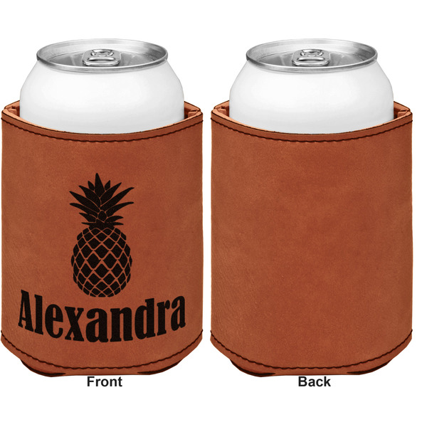 Pineapples Cognac Leatherette Can Sleeve - Single Sided Front and Back