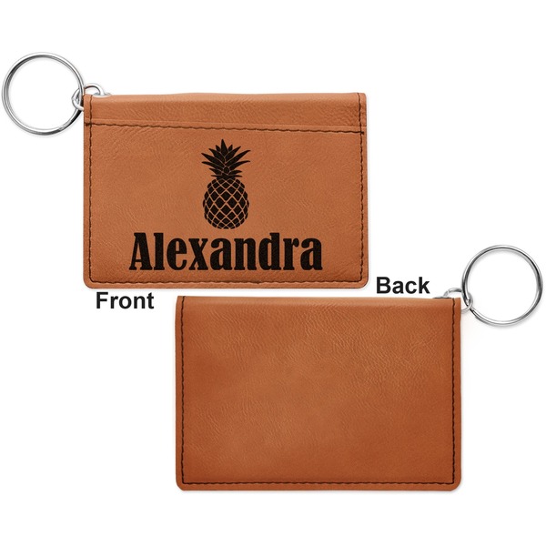 Pineapples Cognac Leatherette Keychain ID Holders - Front Apvl