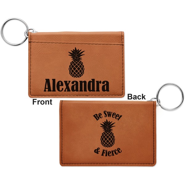 Pineapples Cognac Leatherette Keychain ID Holders - Front and Back Apvl