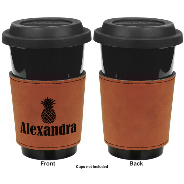 Pineapples Cognac Leatherette Mug Sleeve - Single Sided Apvl