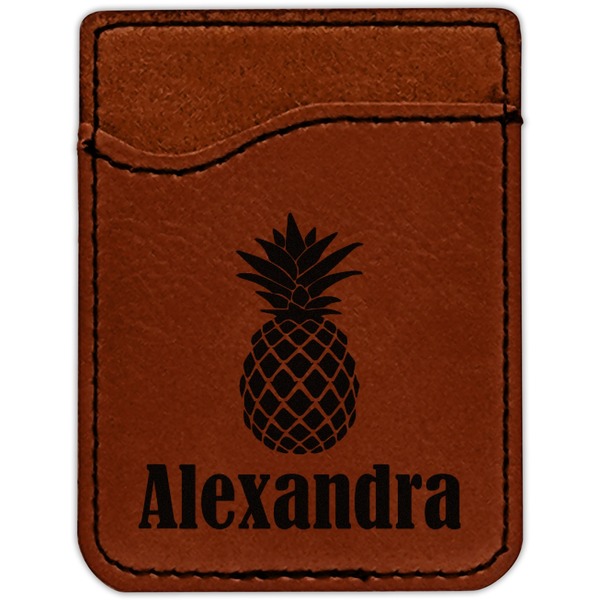 Pineapples Cognac Leatherette Phone Wallet close up