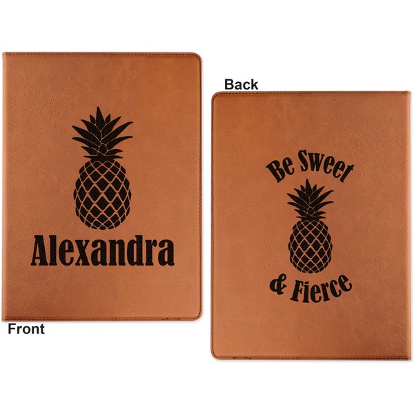 Pineapples Cognac Leatherette Portfolios with Notepad - Large - Double Sided - Apvl