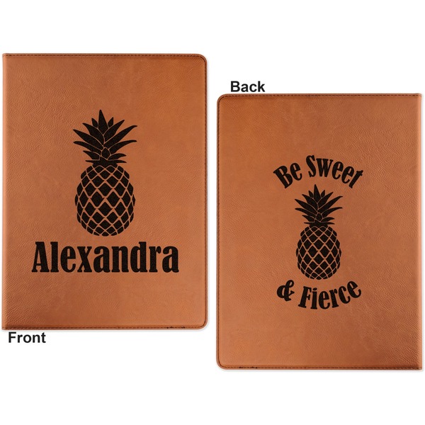 Pineapples Cognac Leatherette Portfolios with Notepad - Small - Double Sided- Apvl