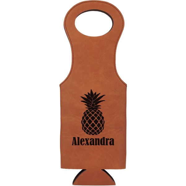 Custom Pineapples Leatherette Wine Tote - Single Sided (Personalized)