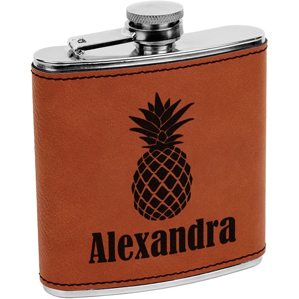 Custom Pineapples Leatherette Wrapped Stainless Steel Flask (Personalized)