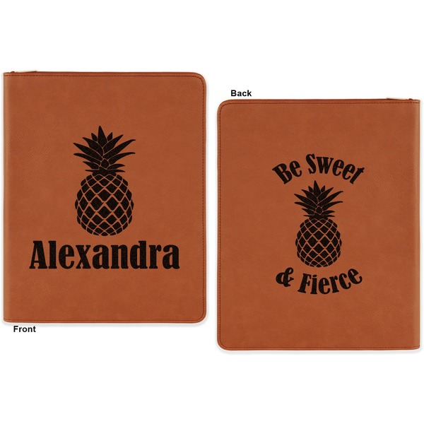 Pineapples Cognac Leatherette Zipper Portfolios with Notepad - Double Sided - Apvl