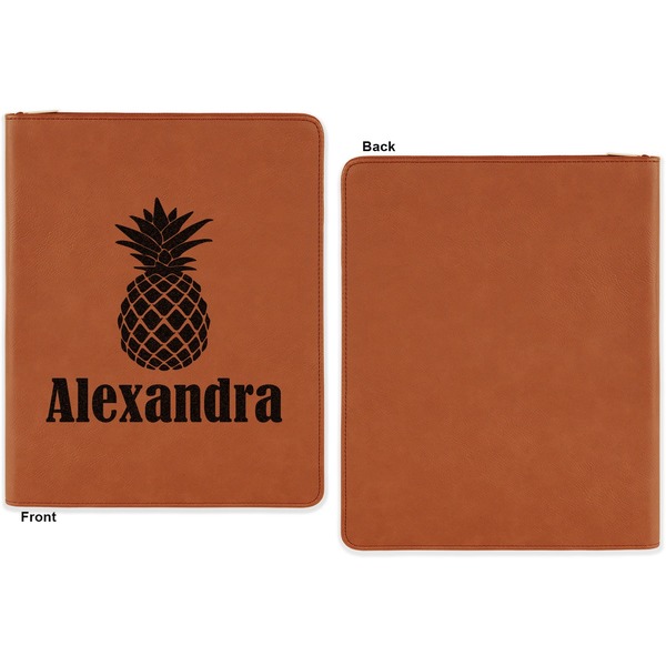 Pineapples Cognac Leatherette Zipper Portfolios with Notepad - Single Sided - Apvl