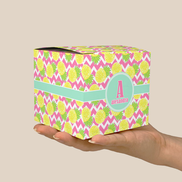 Pineapples Cube Favor Gift Box - On Hand - Scale View