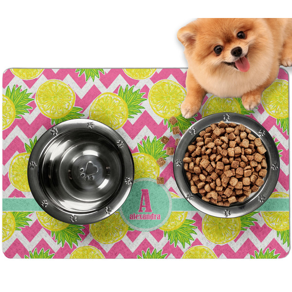 Custom Pineapples Dog Food Mat - Small w/ Name and Initial