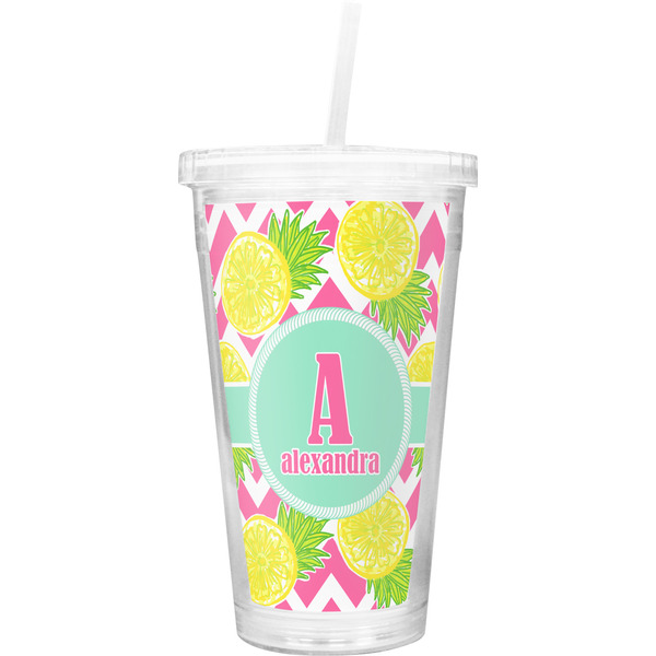 Custom Pineapples Double Wall Tumbler with Straw (Personalized)