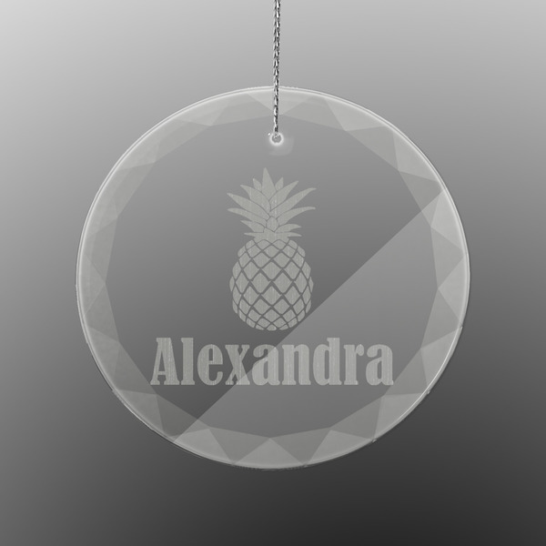 Custom Pineapples Engraved Glass Ornament - Round (Personalized)