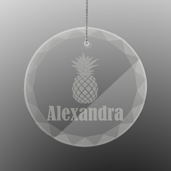 Custom Pineapples Engraved Glass Ornament - Round (Personalized)