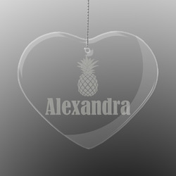Pineapples Engraved Glass Ornament - Heart (Personalized)