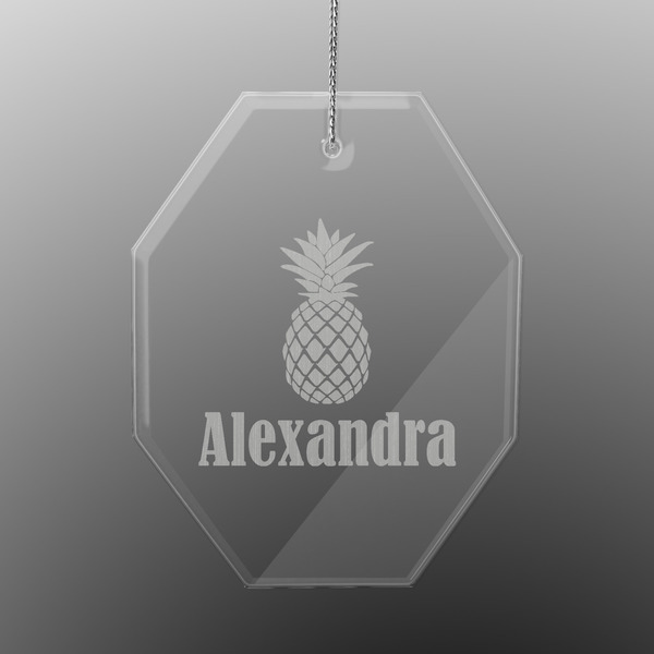 Custom Pineapples Engraved Glass Ornament - Octagon (Personalized)