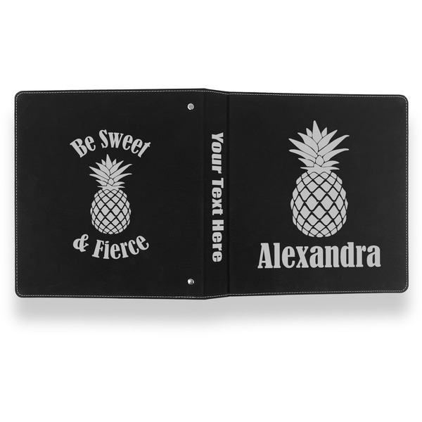 Pineapples Leather Binder - 1" - Black- Back Spine Front View