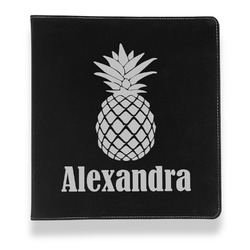 Pineapples Leather Binder - 1" - Black (Personalized)