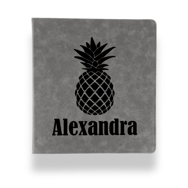 Custom Pineapples Leather Binder - 1" - Grey (Personalized)