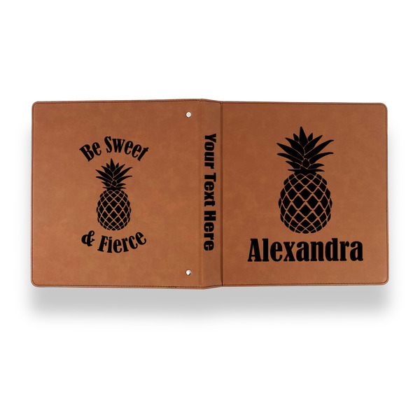 Pineapples Leather Binder - 1" - Rawhide - Back Spine Front View