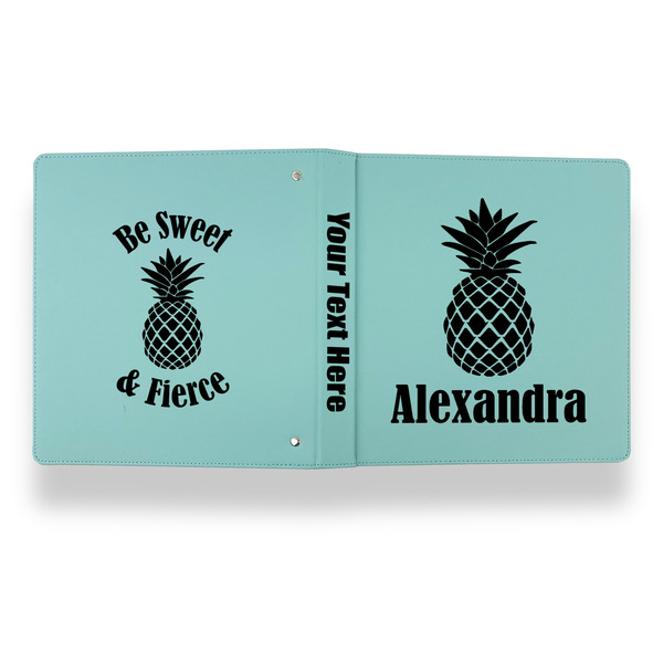 Pineapples Leather Binder - 1" - Teal - Back Spine Front View
