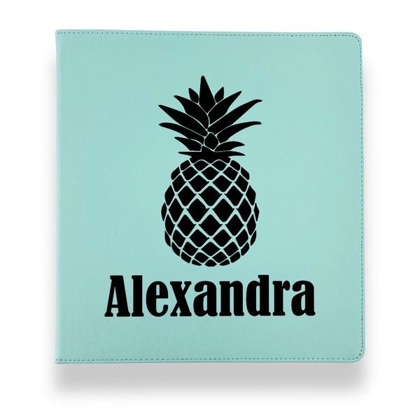 Custom Pineapples Leather Binder - 1" - Teal (Personalized)