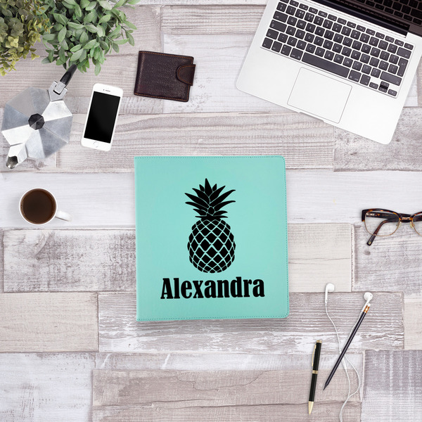 Pineapples Leather Binder - 1" - Teal - Lifestyle View