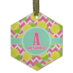 Pineapples Flat Glass Ornament - Hexagon w/ Name and Initial