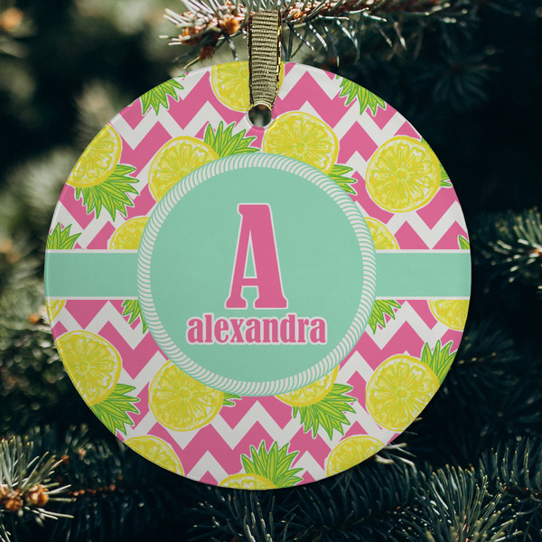 Pineapples Frosted Glass Ornament - Round (Lifestyle)