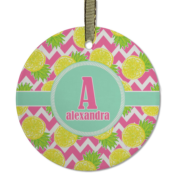 Custom Pineapples Flat Glass Ornament - Round w/ Name and Initial