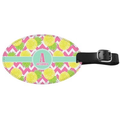 Pineapples Genuine Leather Oval Luggage Tag (Personalized)