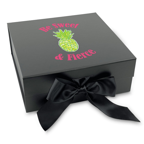 Custom Pineapples Gift Box with Magnetic Lid - Black (Personalized)