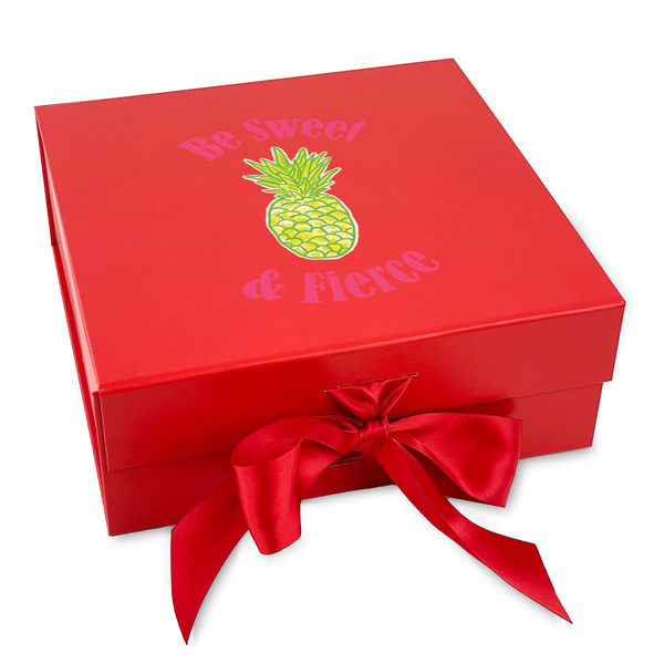 Custom Pineapples Gift Box with Magnetic Lid - Red (Personalized)
