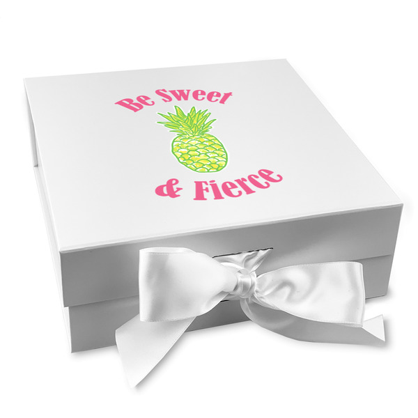 Custom Pineapples Gift Box with Magnetic Lid - White (Personalized)