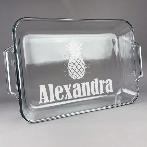 Custom Pineapples Glass Baking Dish with Truefit Lid - 13in x 9in (Personalized)
