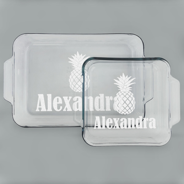Custom Pineapples Set of Glass Baking & Cake Dish - 13in x 9in & 8in x 8in (Personalized)