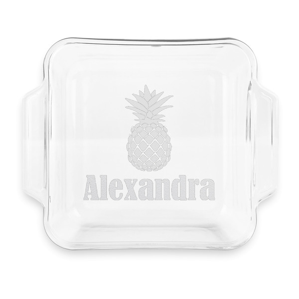 Custom Pineapples Glass Cake Dish with Truefit Lid - 8in x 8in (Personalized)