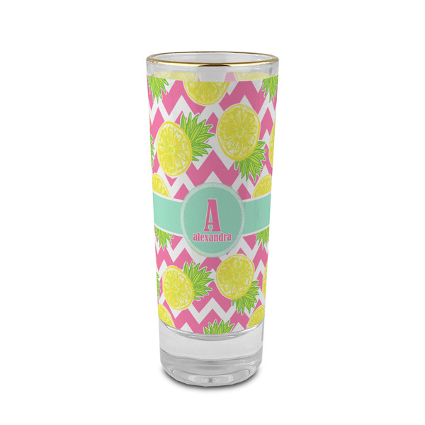 Custom Pineapples 2 oz Shot Glass -  Glass with Gold Rim - Single (Personalized)