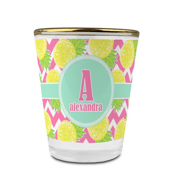 Pineapples Glass Shot Glass - With gold rim - FRONT