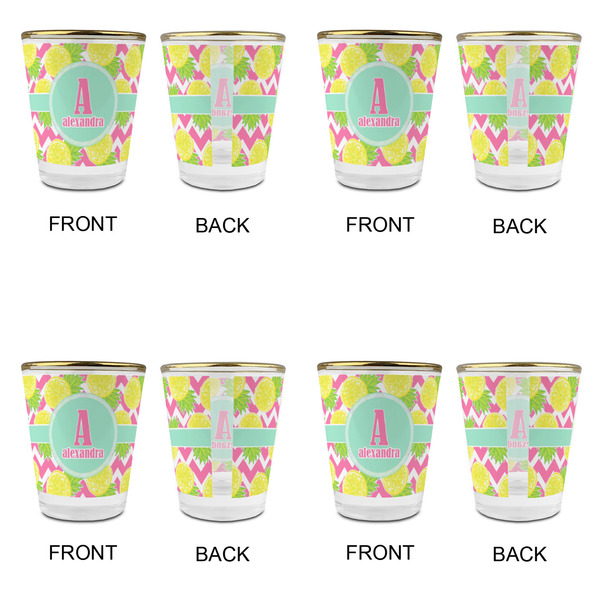 Pineapples Glass Shot Glass - with gold rim - Set of 4 - APPROVAL