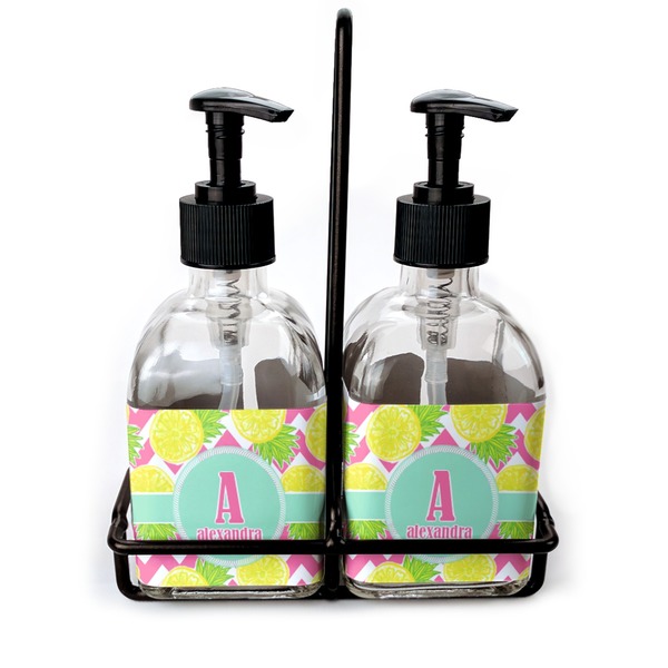 Custom Pineapples Glass Soap & Lotion Bottle Set (Personalized)