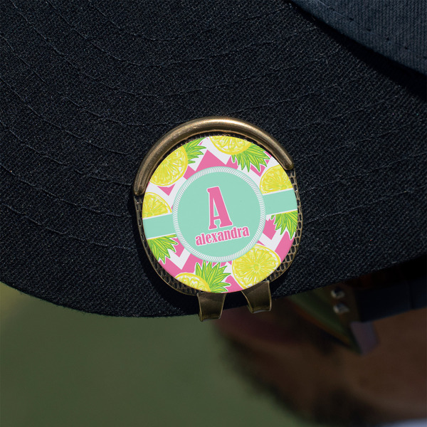 Pineapples Golf Ball Marker Hat Clip - Gold - On Hat