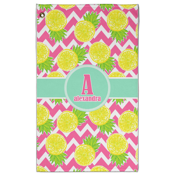 Custom Pineapples Golf Towel - Poly-Cotton Blend w/ Name and Initial