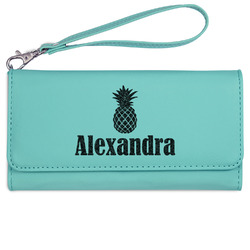 Pineapples Ladies Leatherette Wallet - Laser Engraved- Teal (Personalized)