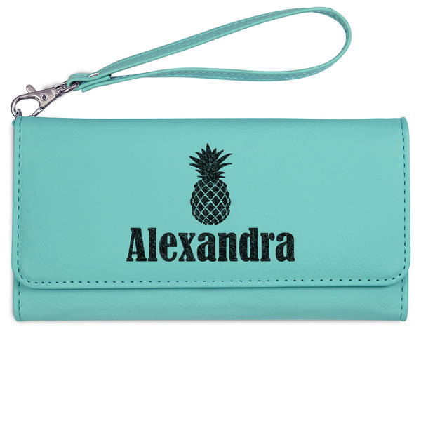 Pineapples Ladies Wallet - Leather - Teal - Front View