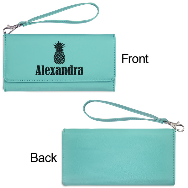 Pineapples Ladies Wallets - Faux Leather - Teal - Front & Back View